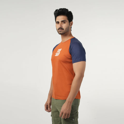 Eminent Men's Half Sleeves Round Neck T-Shirt - Navy Blue & Brown