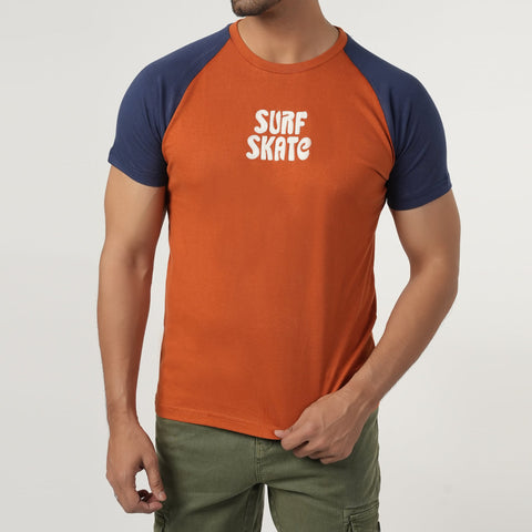 Eminent Men's Half Sleeves Round Neck T-Shirt - Navy Blue & Brown