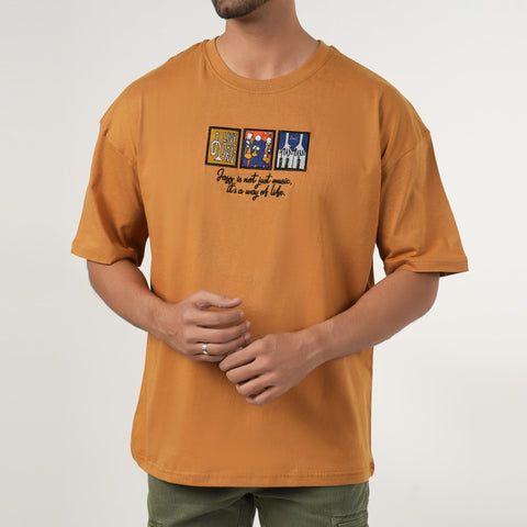 Eminent Men's Half Sleeves Round Neck T-Shirt - Golden Brown