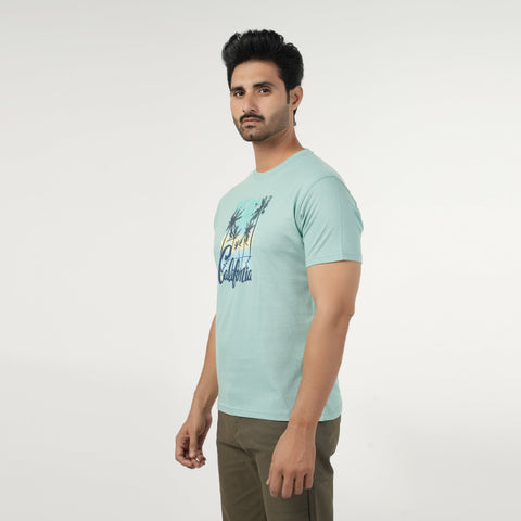 Eminent Men's Half Sleeves Round Neck T-Shirt - Cyan