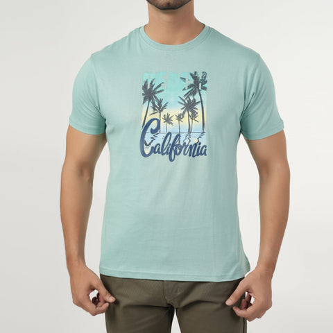 Eminent Men's Half Sleeves Round Neck T-Shirt - Cyan