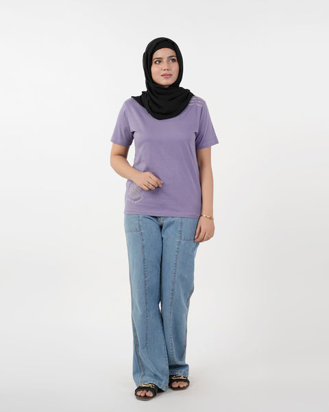 Eminent Women's Half Sleeves Printed T-Shirt - Purple