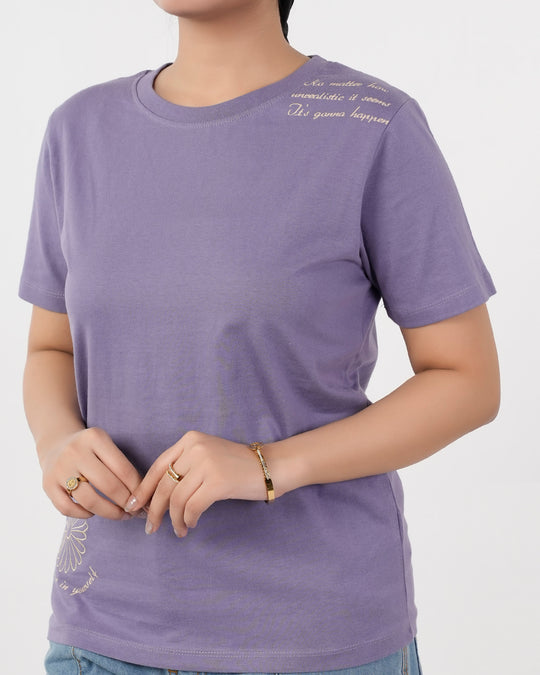Eminent Women's Half Sleeves Printed T-Shirt - Purple