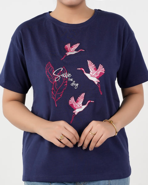 Eminent Women Printed Half Sleeves T-Shirt - Medival Blue