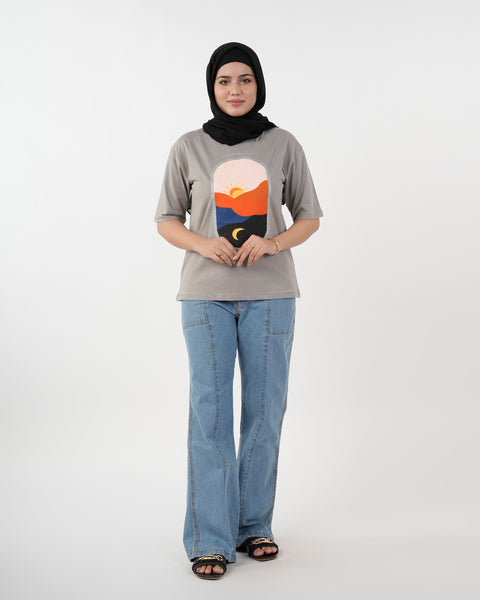 Eminent Women's Half Sleeves Printed T-Shirt - Frost Grey