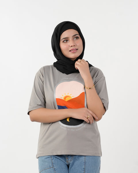 Eminent Women's Half Sleeves Printed T-Shirt - Frost Grey