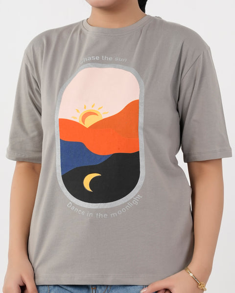 Eminent Women's Half Sleeves Printed T-Shirt - Frost Grey