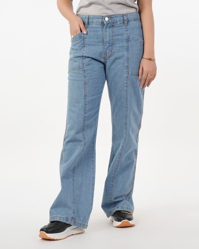 Eminent Women's Wider Leg Denim Pant - Light Blue