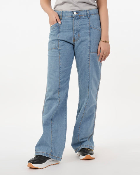 Eminent Women's Wider Leg Denim Pant - Light Blue