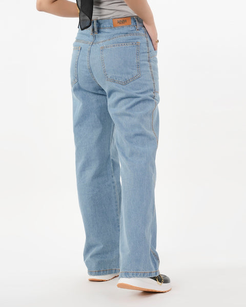 Eminent Women's Wider Leg Denim Pant - Light Blue
