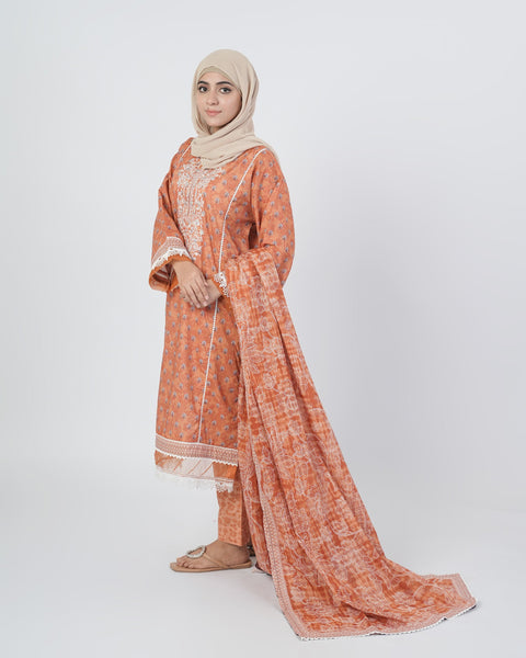 Eminent Women's Embroidered 3Pcs  Stitched Suit - Peach