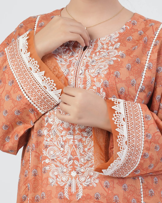 Eminent Women's Embroidered 3PcsStitched Suit - Peach