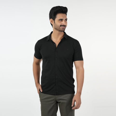 Eminent Men's Half Sleeves Polo Front Open Shirt - Black