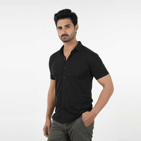 Eminent Men's Half Sleeves Polo Front Open Shirt - Black