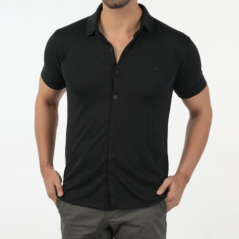 Eminent Men's Half Sleeves Polo Front Open Shirt - Black