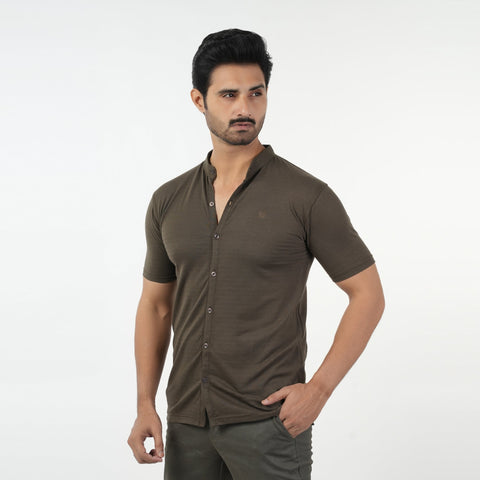 Eminent Men's Half Sleeves Sherwani Collar Front Open T-Shirt