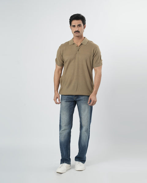 Regular Solid Sweater Knit Polo T-Shirt
