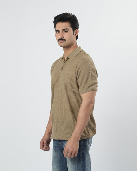 Regular Solid Sweater Knit Polo T-Shirt