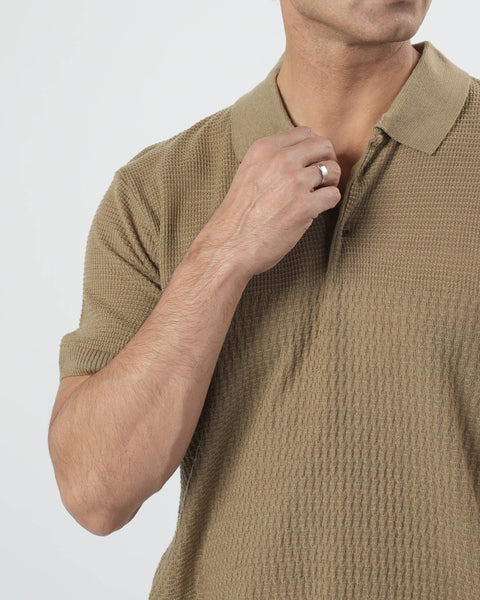 Regular Solid Sweater Knit Polo T-Shirt