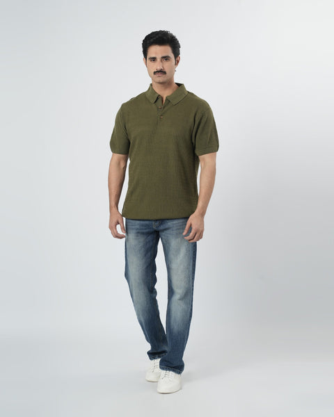 Regular Solid Sweater Knit Polo T-Shirt