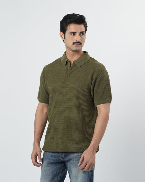 Regular Solid Sweater Knit Polo T-Shirt