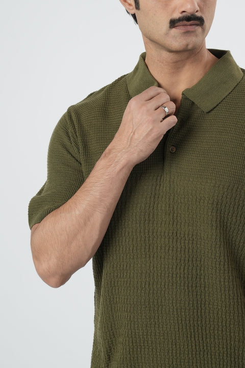 Regular Solid Sweater Knit Polo T-Shirt