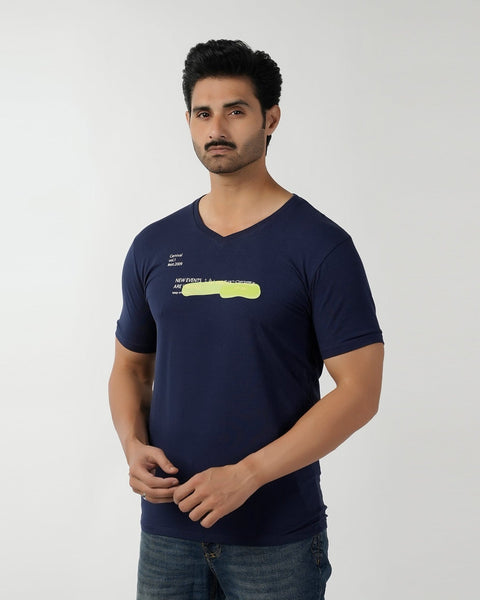 Eminent Men's Round Neck Half Sleeves Printed T-Shirt - Navy Blue, Men's T-Shirts & Polos, Eminent, Chase Value