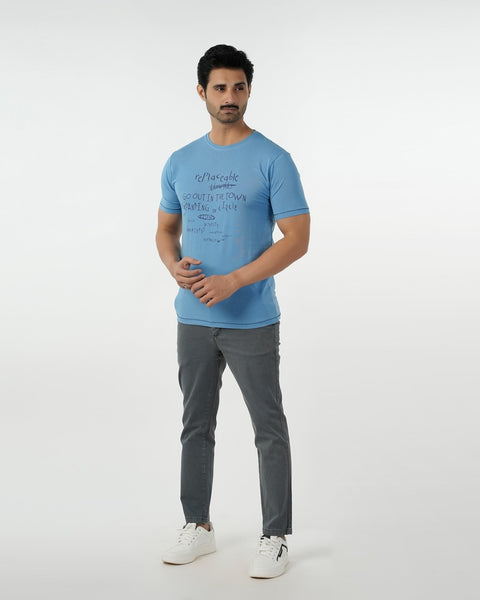 Eminent Men's Round Neck Half Sleeves Printed T-Shirt - Blue, Men's T-Shirts & Polos, Eminent, Chase Value