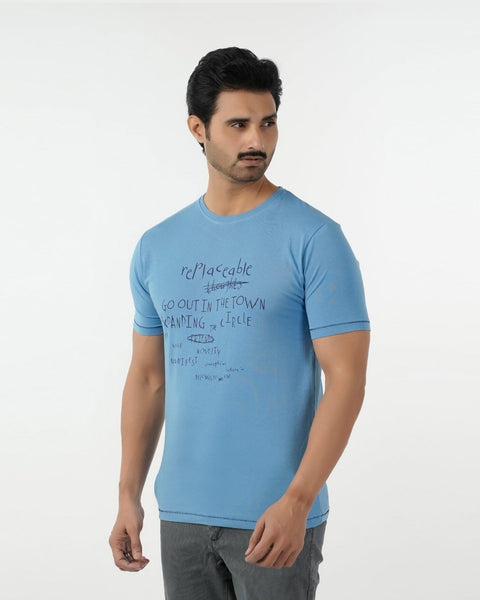 Eminent Men's Round Neck Half Sleeves Printed T-Shirt - Blue, Men's T-Shirts & Polos, Eminent, Chase Value