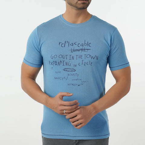Eminent Men's Round Neck Half Sleeves Printed T-Shirt - Blue, Men's T-Shirts & Polos, Eminent, Chase Value