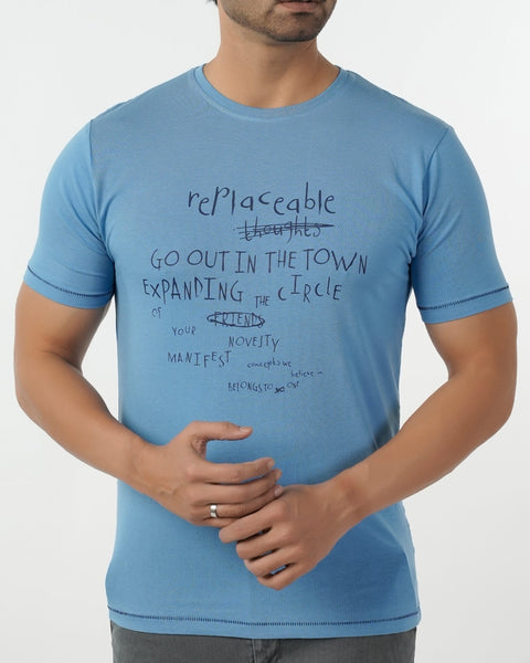 Eminent Men's Round Neck Half Sleeves Printed T-Shirt - Blue, Men's T-Shirts & Polos, Eminent, Chase Value