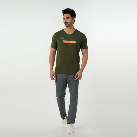 Eminent Men's Round Neck Half Sleeves Printed T-Shirt - Olive Green, Men's T-Shirts & Polos, Eminent, Chase Value