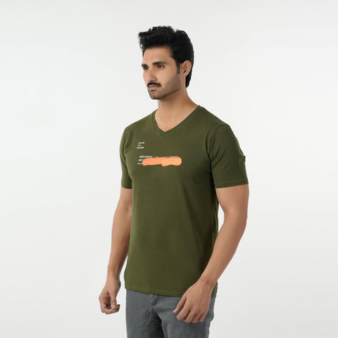 Eminent Men's Round Neck Half Sleeves Printed T-Shirt - Olive Green, Men's T-Shirts & Polos, Eminent, Chase Value