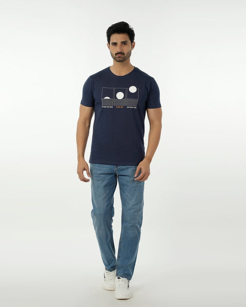 Eminent Men's Round Neck Half Sleeves Printed T-Shirt - Mid Blue, Men's T-Shirts & Polos, Eminent, Chase Value