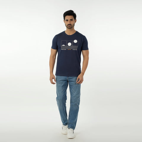 Eminent Men's Round Neck Half Sleeves Printed T-Shirt - Mid Blue, Men's T-Shirts & Polos, Eminent, Chase Value