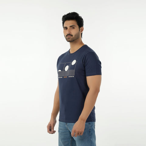 Eminent Men's Round Neck Half Sleeves Printed T-Shirt - Mid Blue, Men's T-Shirts & Polos, Eminent, Chase Value