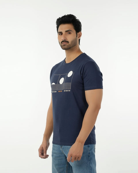 Eminent Men's Round Neck Half Sleeves Printed T-Shirt - Mid Blue, Men's T-Shirts & Polos, Eminent, Chase Value