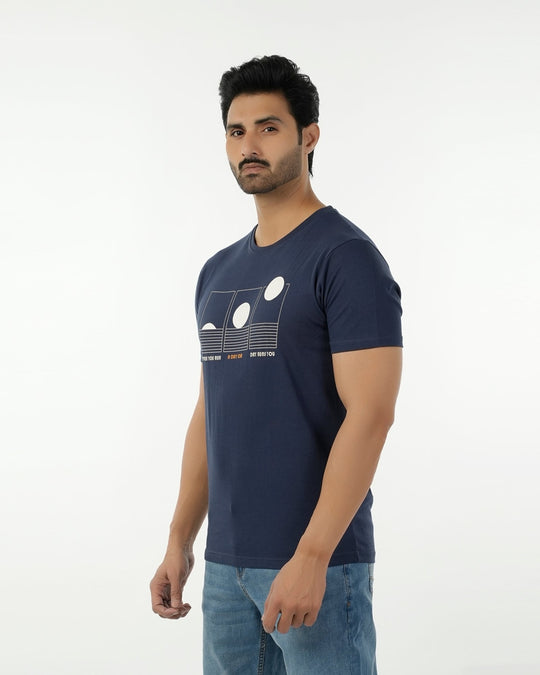 Eminent Men's Round Neck Half Sleeves Printed T-Shirt - Mid Blue, Men's T-Shirts & Polos, Eminent, Chase Value