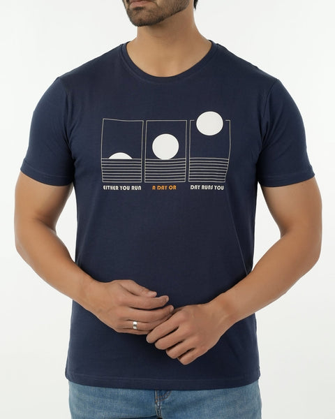 Eminent Men's Round Neck Half Sleeves Printed T-Shirt - Mid Blue, Men's T-Shirts & Polos, Eminent, Chase Value