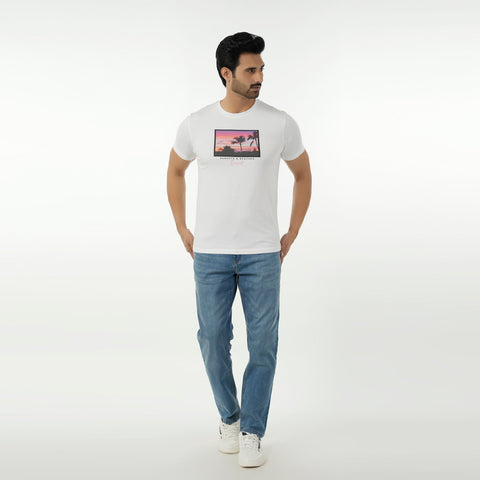 Eminent Men's Round Neck Half Sleeves Printed T-Shirt - White, Men's T-Shirts & Polos, Eminent, Chase Value