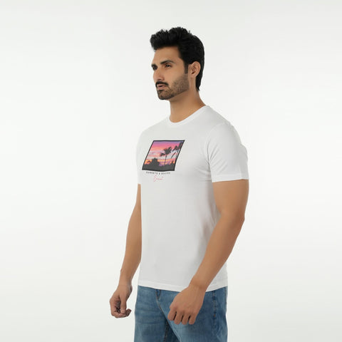 Eminent Men's Round Neck Half Sleeves Printed T-Shirt - White, Men's T-Shirts & Polos, Eminent, Chase Value