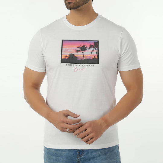 Eminent Men's Round Neck Half Sleeves Printed T-Shirt - White, Men's T-Shirts & Polos, Eminent, Chase Value