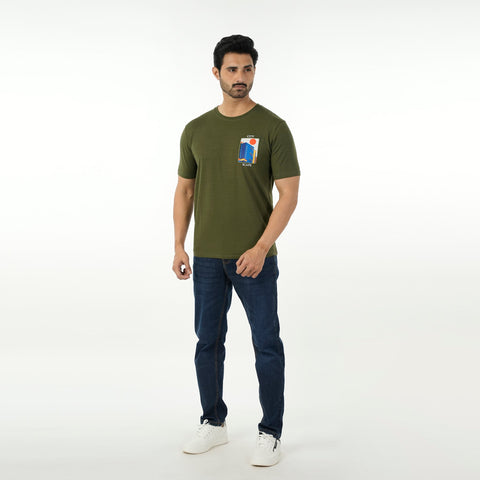 Men's Eminent Round Neck Half Sleeves Printed T-Shirt - Olive Green, Men's T-Shirts & Polos, Eminent, Chase Value