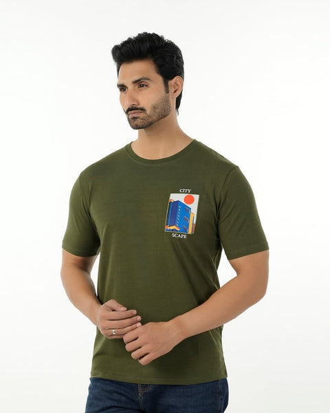 Men's Eminent Round Neck Half Sleeves Printed T-Shirt - Olive Green, Men's T-Shirts & Polos, Eminent, Chase Value