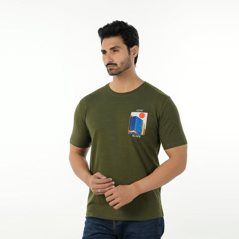 Men's Eminent Round Neck Half Sleeves Printed T-Shirt - Olive Green, Men's T-Shirts & Polos, Eminent, Chase Value