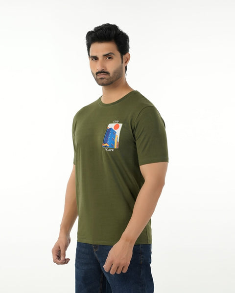 Men's Eminent Round Neck Half Sleeves Printed T-Shirt - Olive Green, Men's T-Shirts & Polos, Eminent, Chase Value