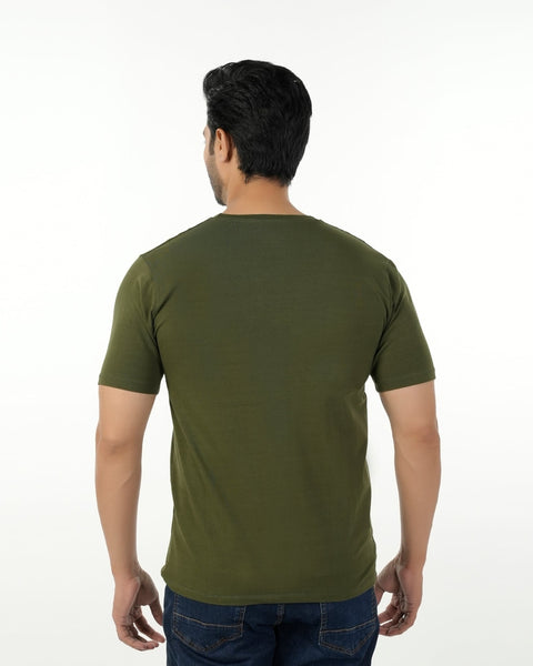 Men's Eminent Round Neck Half Sleeves Printed T-Shirt - Olive Green, Men's T-Shirts & Polos, Eminent, Chase Value