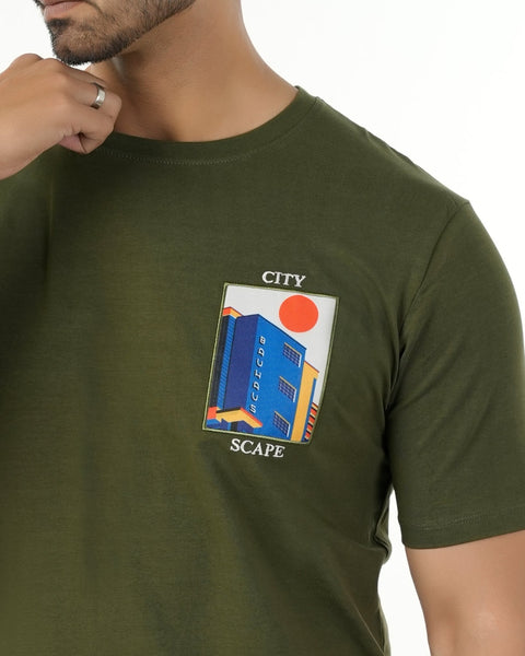 Men's Eminent Round Neck Half Sleeves Printed T-Shirt - Olive Green, Men's T-Shirts & Polos, Eminent, Chase Value