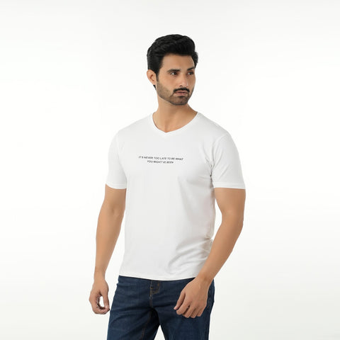 Eminent Men's Round Neck Half Sleeves Printed T Shirt - Off White, Men's T-Shirts & Polos, Eminent, Chase Value