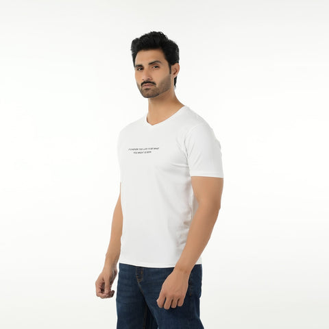 Eminent Men's Round Neck Half Sleeves Printed T Shirt - Off White, Men's T-Shirts & Polos, Eminent, Chase Value